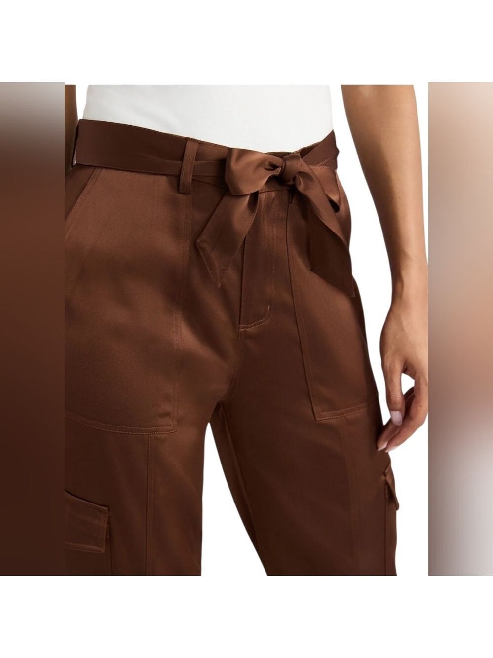 Sofia Jeans Women's Tapered High Rise Satin Cargo Pants, 27" Inseam, Size 16 - Picture 4 of 9